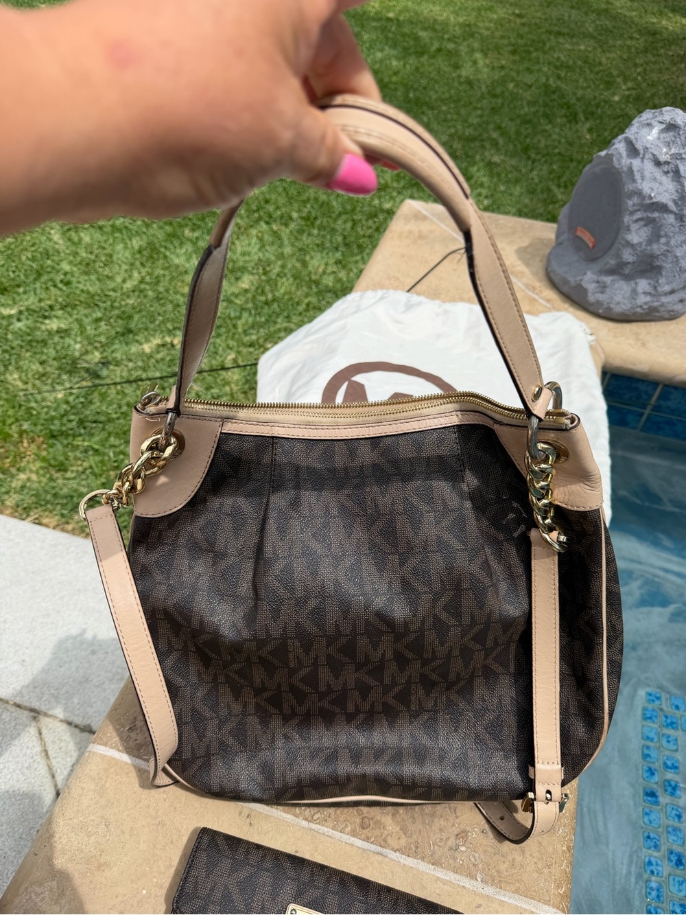 Michael Kors Brown Logo Monogram Crossbody with Tan Trim - Picture 3 of 5